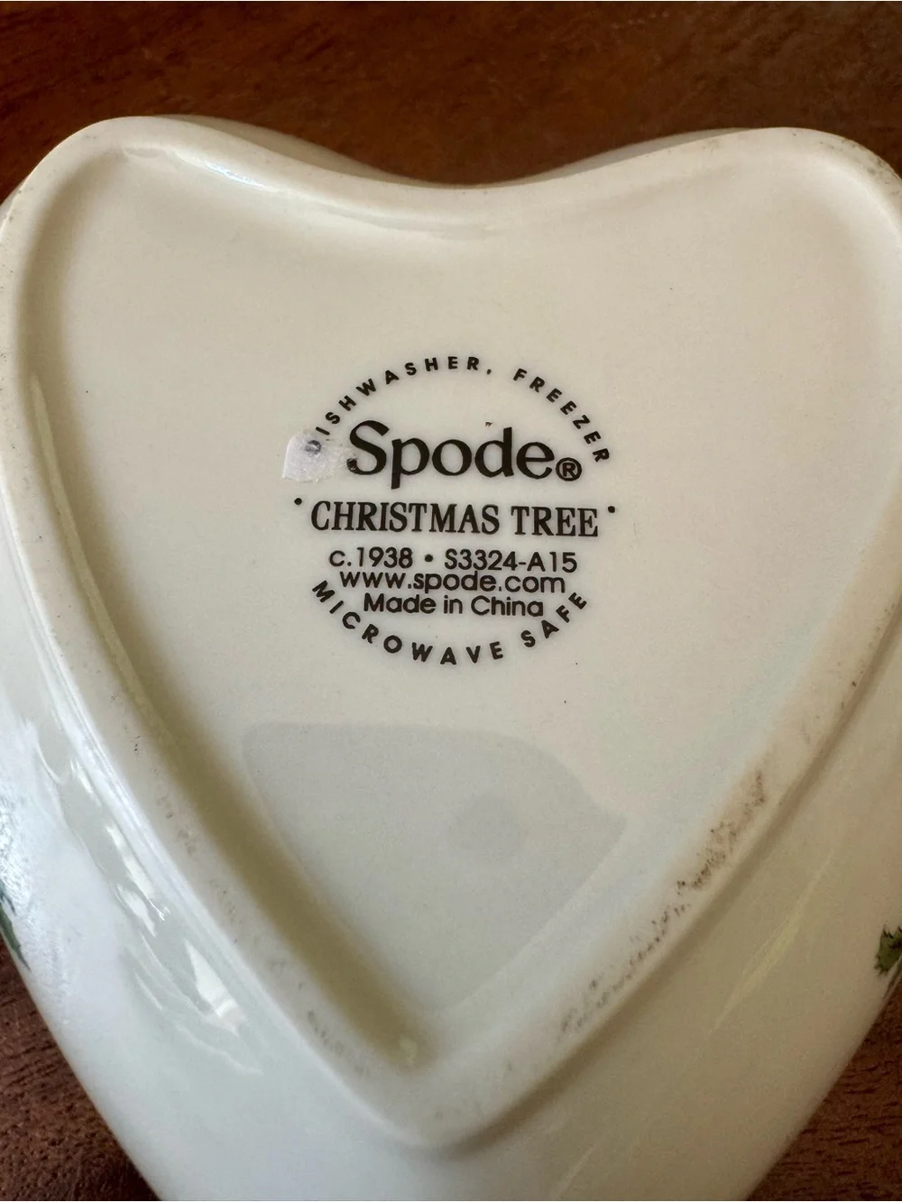 Spode Christmas Tree Heart Shaped Trinket Dish Dip Bowl S3324 England Green Rim